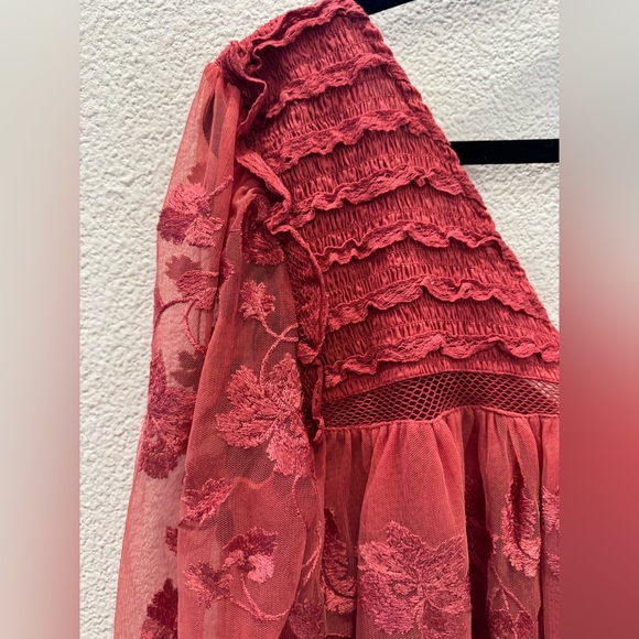 NWT Free People Sheer Meadows sheer, floral-embroidered bodysuit w/ V-neckline - Picture 11 of 11